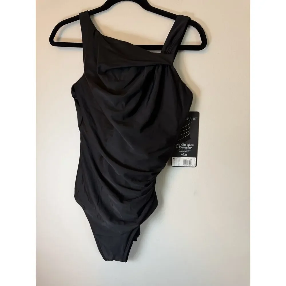 New Miraclesuit Rock Solid Avra Underwire One-Piece Swimsuit Black 14 NWT $180
